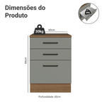 Balcão Madesa Agata 60 x 60 cm 3 Gavetas (Com Tampo) Rustic/Cinza
