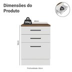 Balcão de Cozinha 60 x 60 cm 3 Gavetas Branco Tampo Rustic Agata Madesa