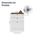 Balcão de Cozinha 60 x 60 cm 3 Gavetas (Com Tampo) Branco/Rustic Vik Madesa