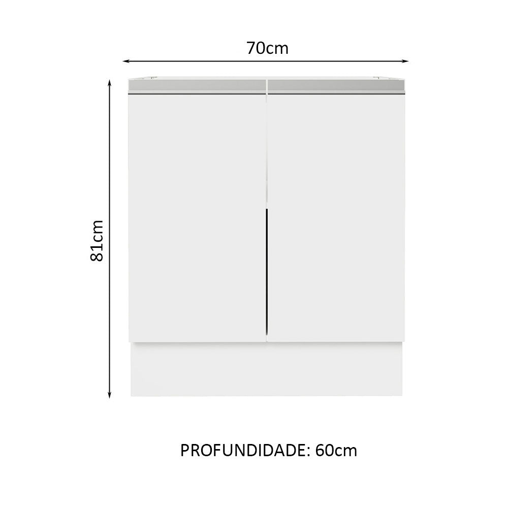 Balcão Cozinha 70 x 60 cm 2 Portas (Sem Tampo) Branco Glamy Madesa