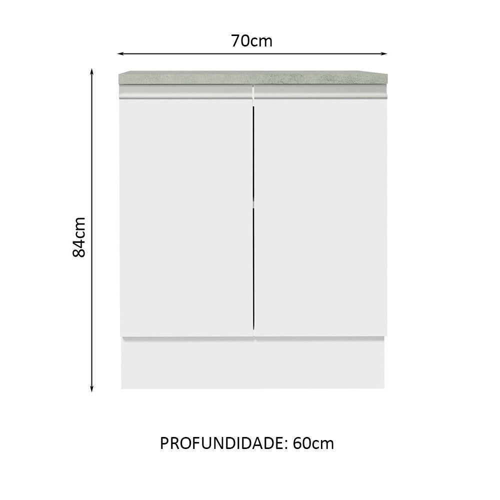 Balcão 70 x 60 cm 2 Portas (Com Tampo) Branco Glamy Madesa