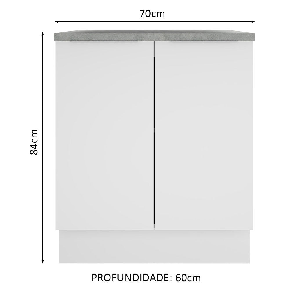 Balcão 70 x 60 cm 2 Portas (Com Tampo) Branco Stella Madesa