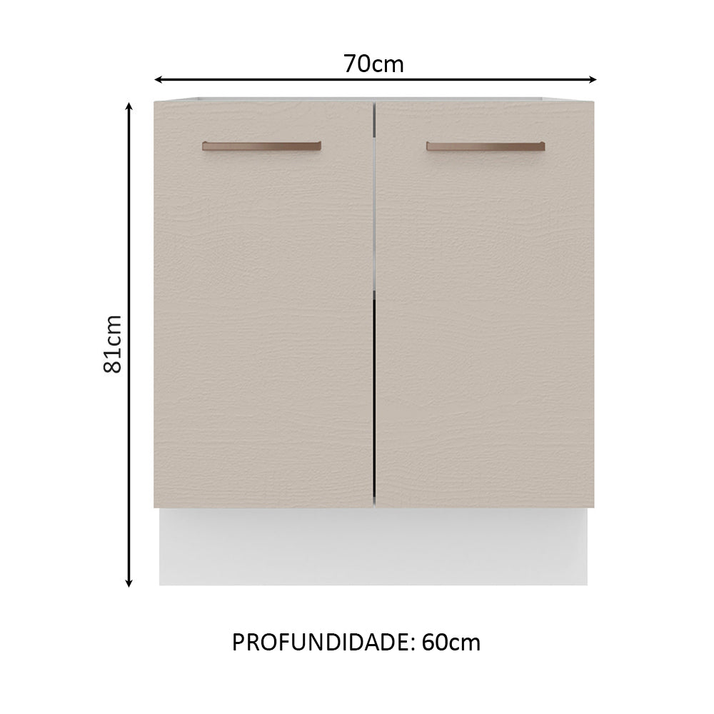Balcão de Cozinha 70 x 60 cm 2 Portas (Sem Tampo) Branco/Crema Agata Madesa
