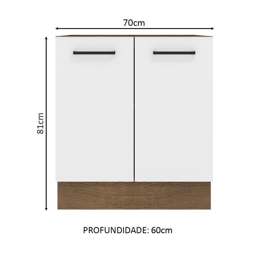 Balcão de Cozinha Madesa Agata 70 x 60 cm 2 Portas (Sem Tampo) Rustic/Branco