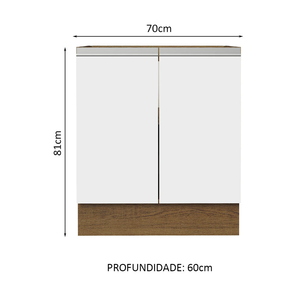 Balcão Cozinha 70 x 60 cm 2 Portas (Sem Tampo) Rustic/Branco Glamy Madesa