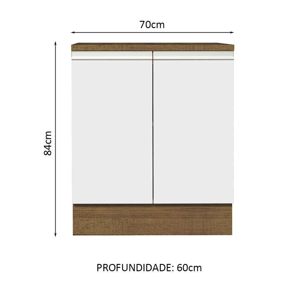 Balcão 70 x 60 cm 2 Portas (Com Tampo) Rustic/Branco Glamy Madesa