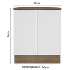 Balcão 70 x 60 cm 2 Portas (Com Tampo) Rustic/Branco Stella Madesa