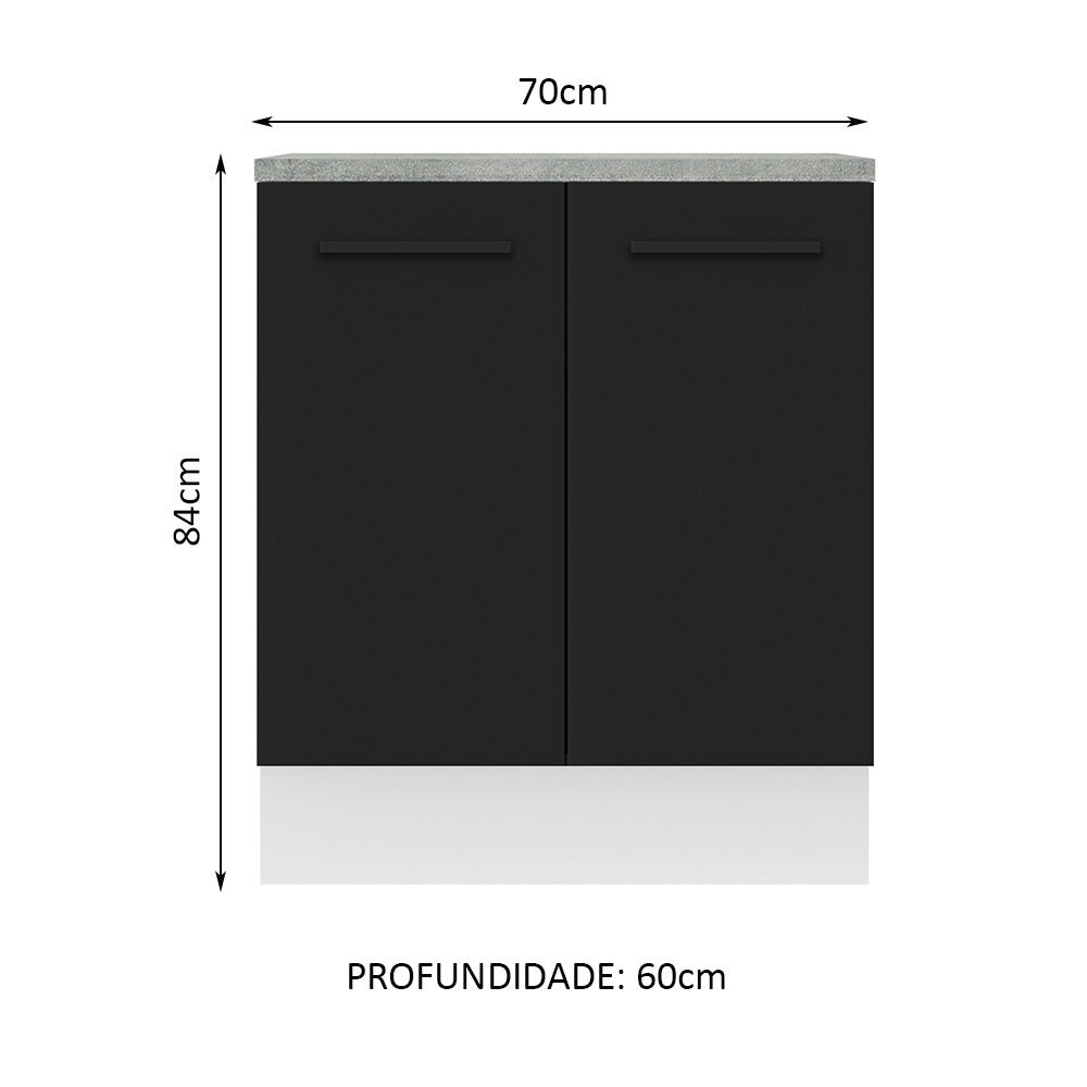 Balcão de Cozinha Madesa Agata 70 x 60 cm 2 Portas (Com Tampo) Branco/Preto