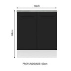 Balcão de Cozinha Madesa Agata 70 x 60 cm 2 Portas (Com Tampo) Branco/Preto
