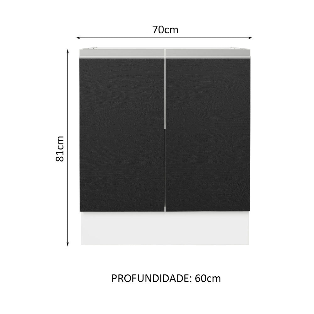 Balcão Cozinha 70 x 60 cm 2 Portas (Sem Tampo) Branco/Preto Glamy Madesa