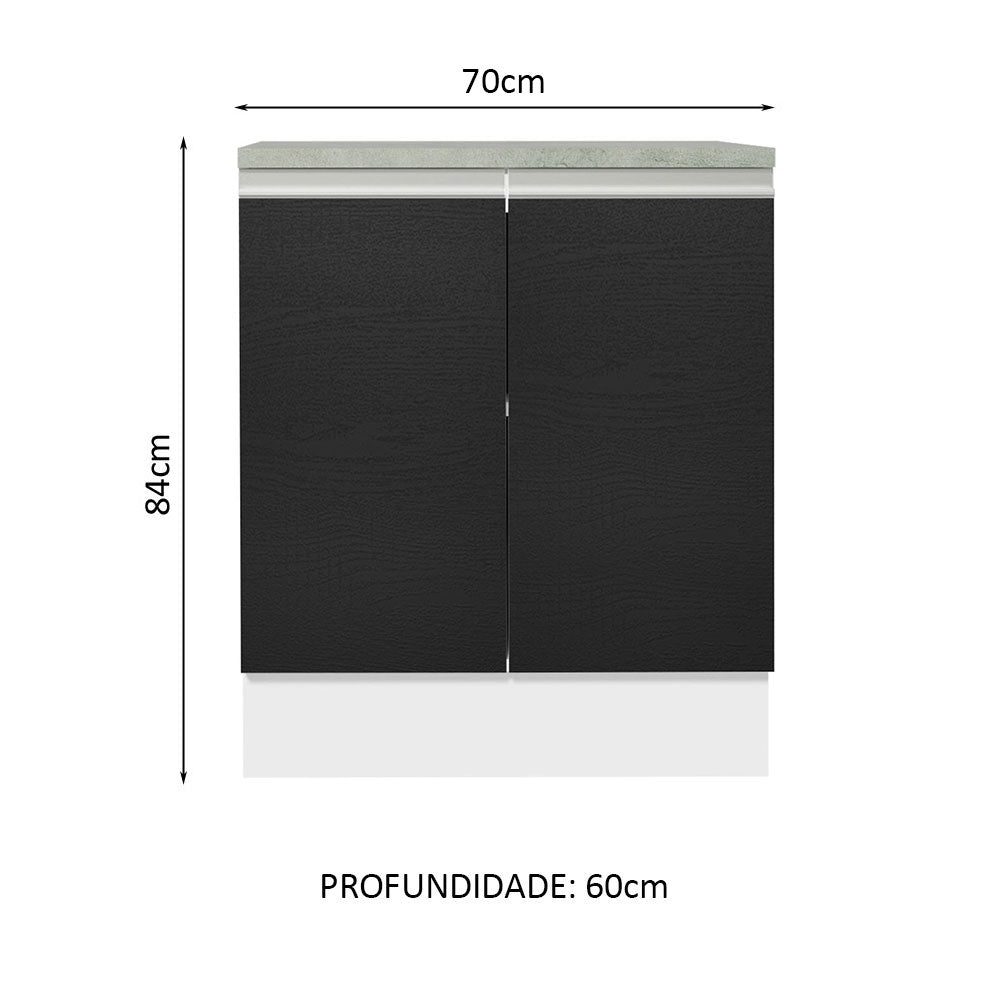 Balcão 70 x 60 cm 2 Portas (Com Tampo) Branco/Preto Glamy Madesa