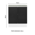 Balcão 70 x 60 cm 2 Portas (Com Tampo) Branco/Preto Glamy Madesa