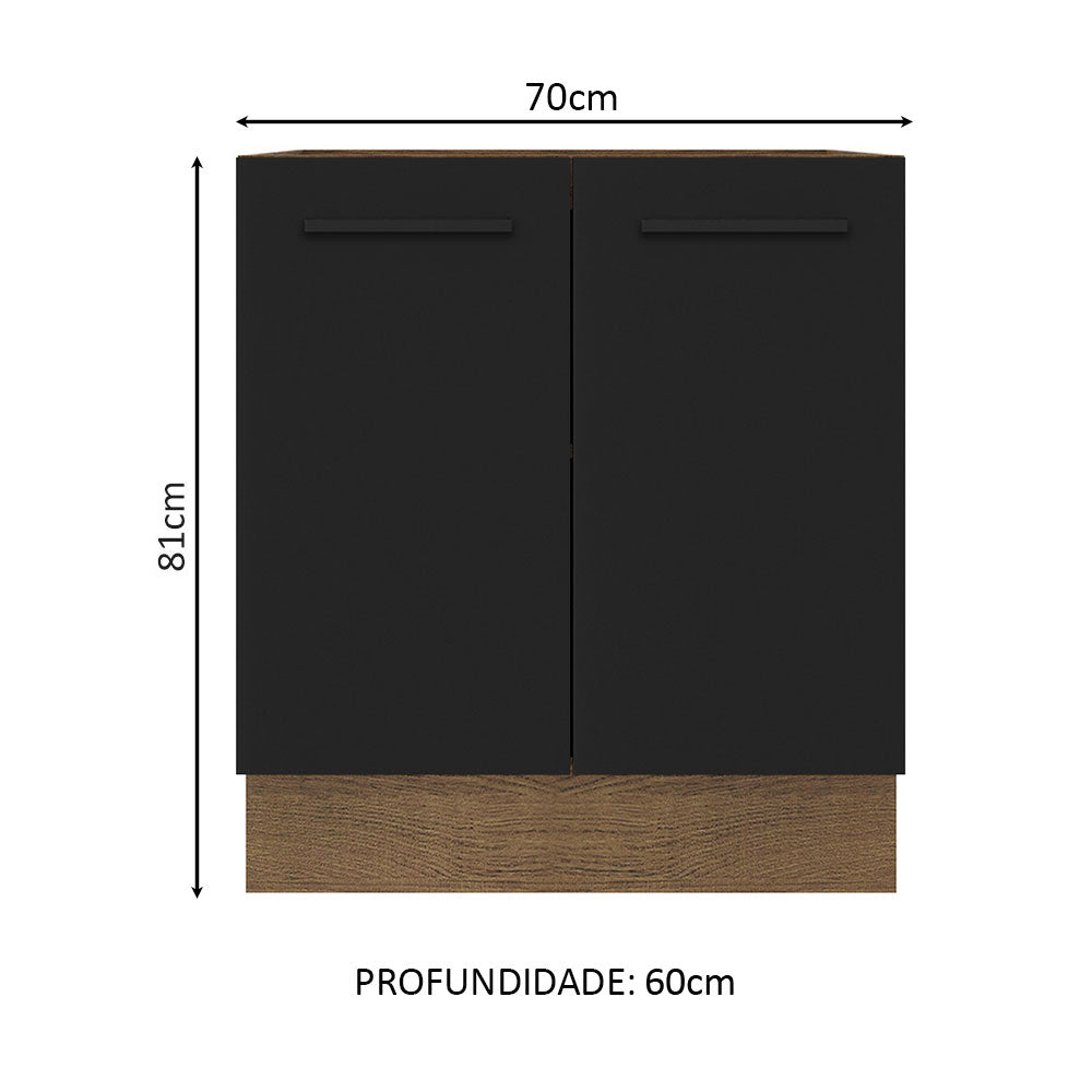 Balcão de Cozinha Madesa Agata 70 x 60 cm 2 Portas (Sem Tampo) Rustic/Preto