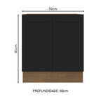 Balcão de Cozinha Madesa Agata 70 x 60 cm 2 Portas (Sem Tampo) Rustic/Preto