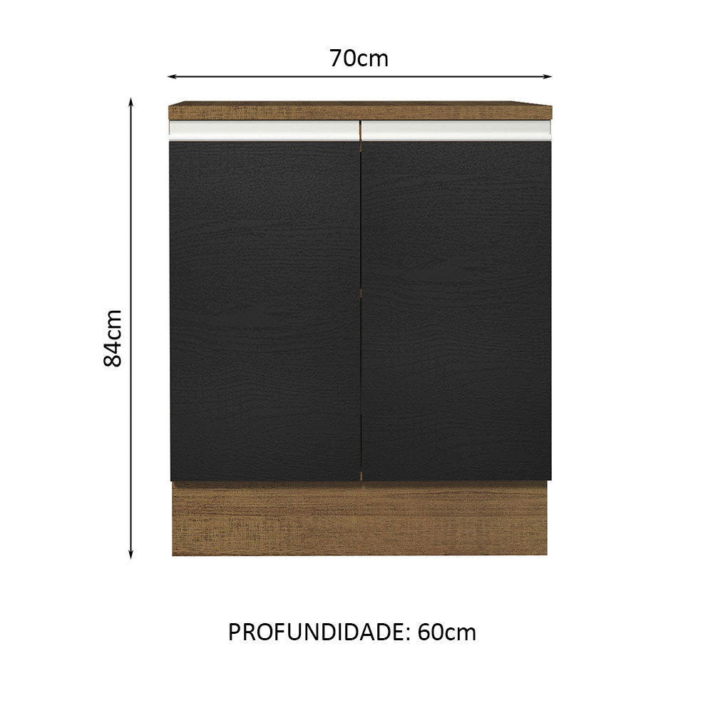 Balcão 70 x 60 cm 2 Portas (Com Tampo) Rustic/Preto Glamy Madesa
