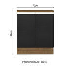 Balcão 70 x 60 cm 2 Portas (Com Tampo) Rustic/Preto Glamy Madesa