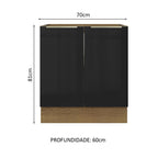 Balcão de Cozinha 70 x 60 cm 2 Portas (Sem Tampo) Rustic/Preto Lux Madesa