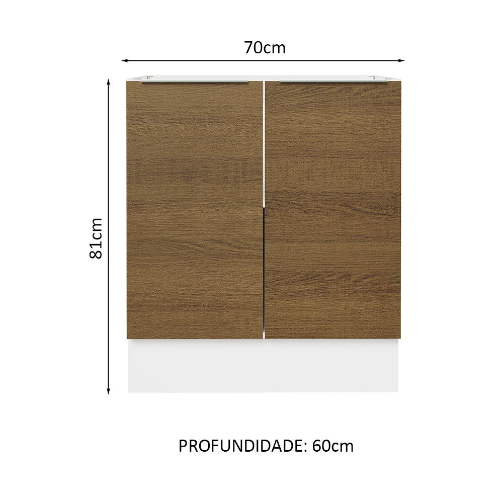 Balcão Cozinha 70 x 60 cm 2 Portas (Sem Tampo) Branco/Rustic Stella Madesa