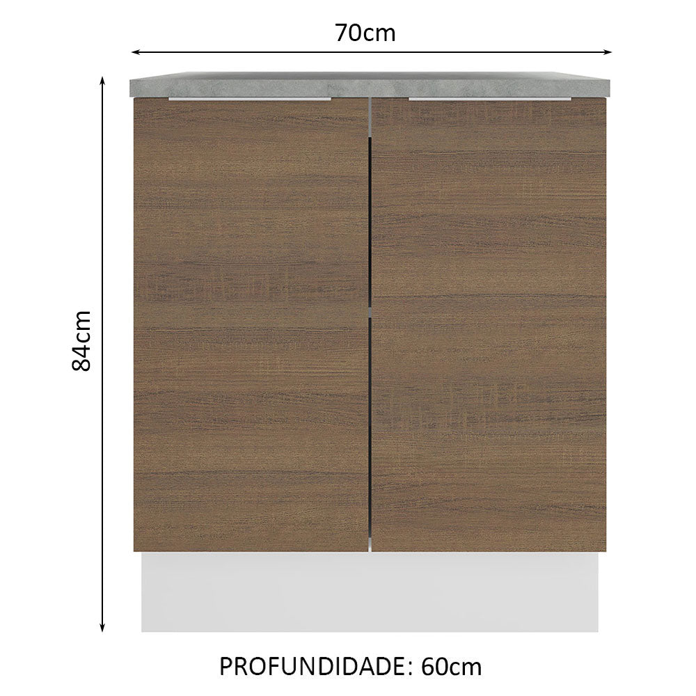 Balcão 70 x 60 cm 2 Portas (Com Tampo) Branco/Rustic Stella Madesa