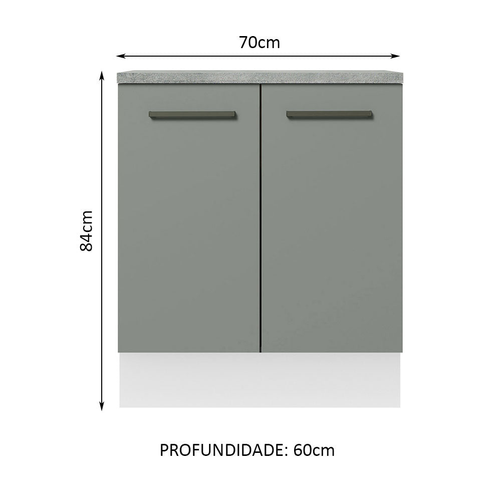 Balcão de Cozinha Madesa Agata 70 x 60 cm 2 Portas (Com Tampo) Branco/Cinza