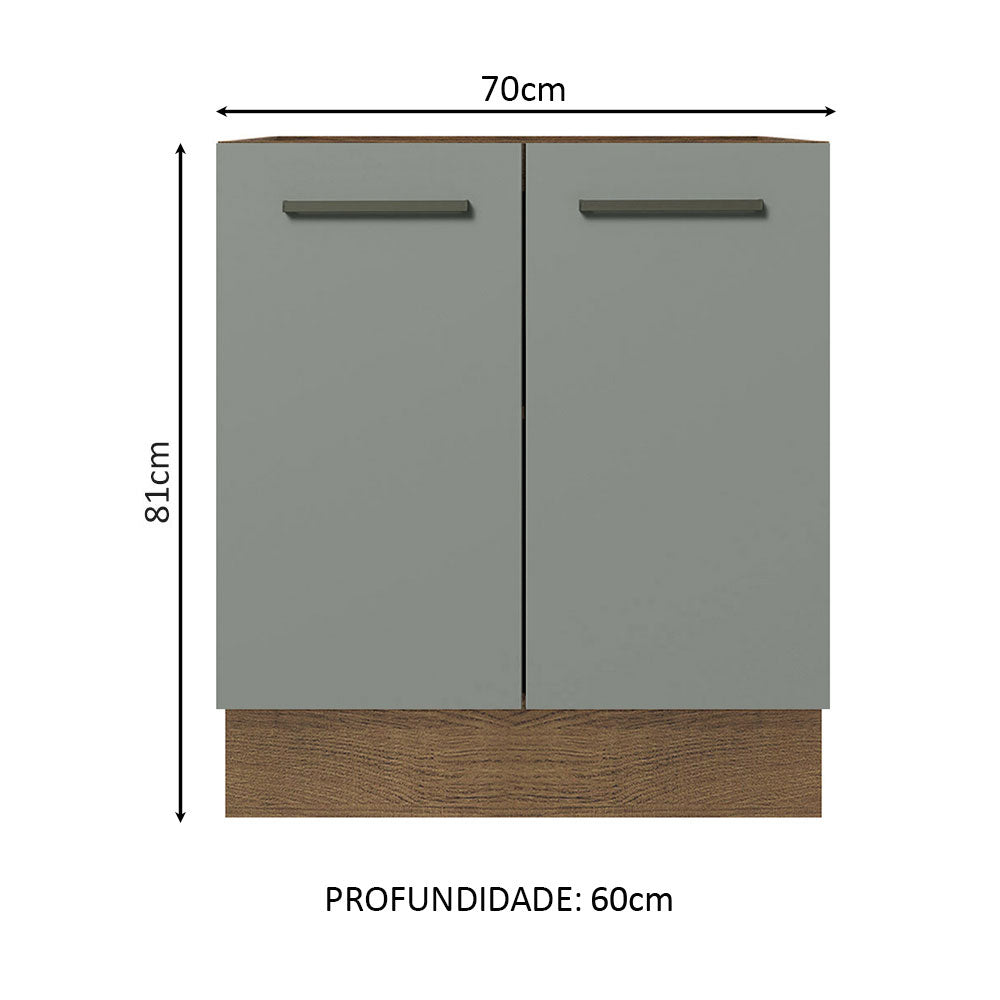 Balcão de Cozinha Madesa Agata 70 x 60 cm 2 Portas (Sem Tampo) Rustic/Cinza