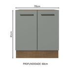 Balcão de Cozinha Madesa Agata 70 x 60 cm 2 Portas (Sem Tampo) Rustic/Cinza