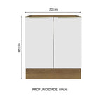 Balcão de Cozinha 70 x 60 cm 2 Portas (Sem Tampo) Rustic/Branco Veludo Lux Madesa