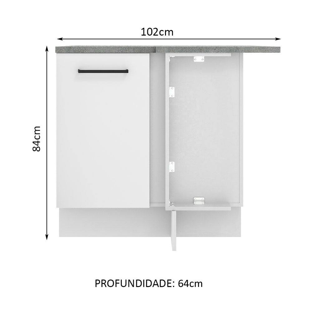 Balcão de Canto Madesa Agata 1 Porta 60 cm Profundidade (Com Tampo) Branco