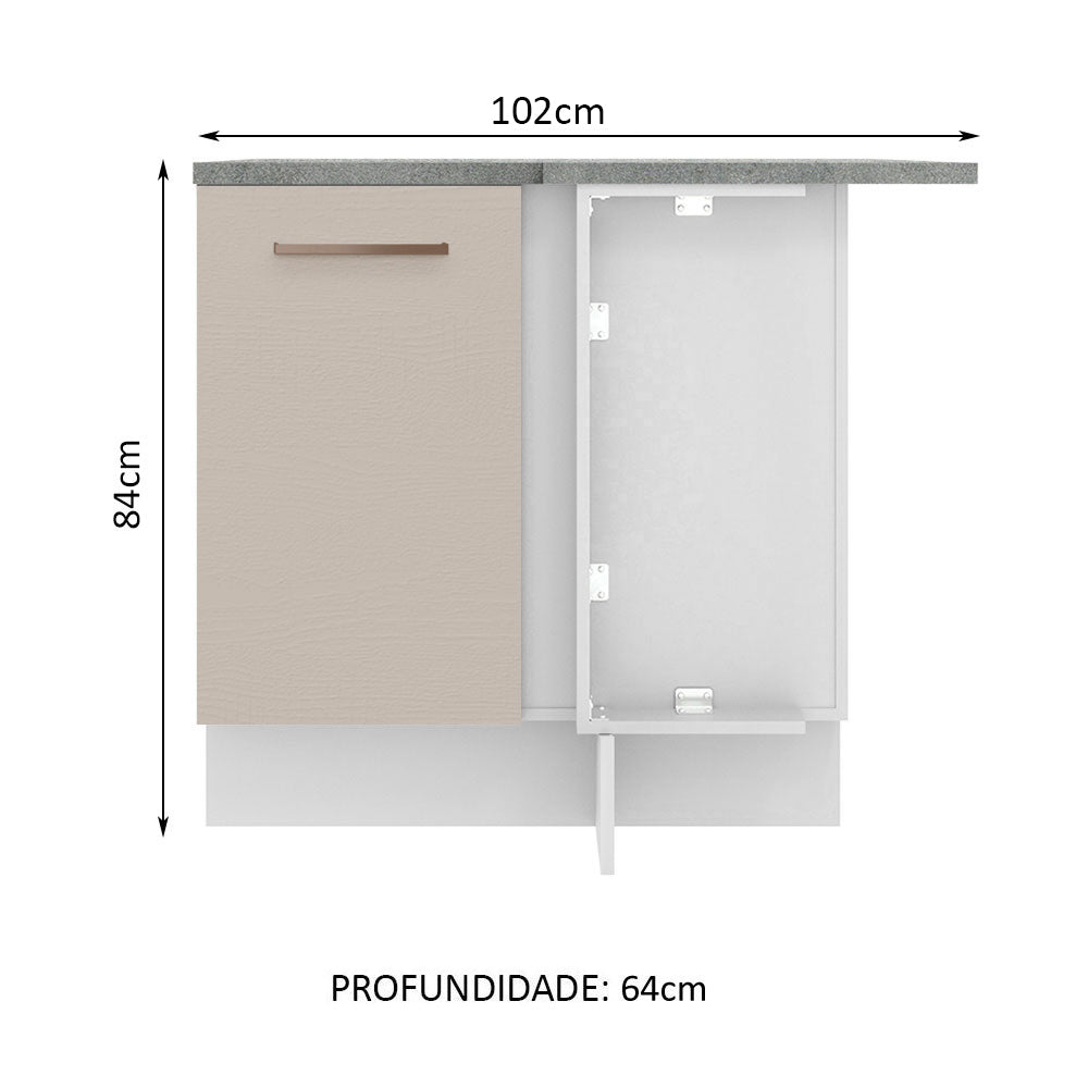 Balcão de Canto 1 Porta 60 cm Profundidade (Com Tampo) Branco/Crema Agata Madesa
