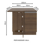 Balcão de Canto Madesa Glamy 1 Porta 60 cm Profundidade (Com Tampo) Rustic