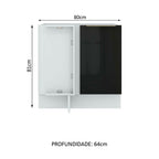 Balcão de Canto Madesa Lux 1 Porta (Sem Tampo) Branco/Preto