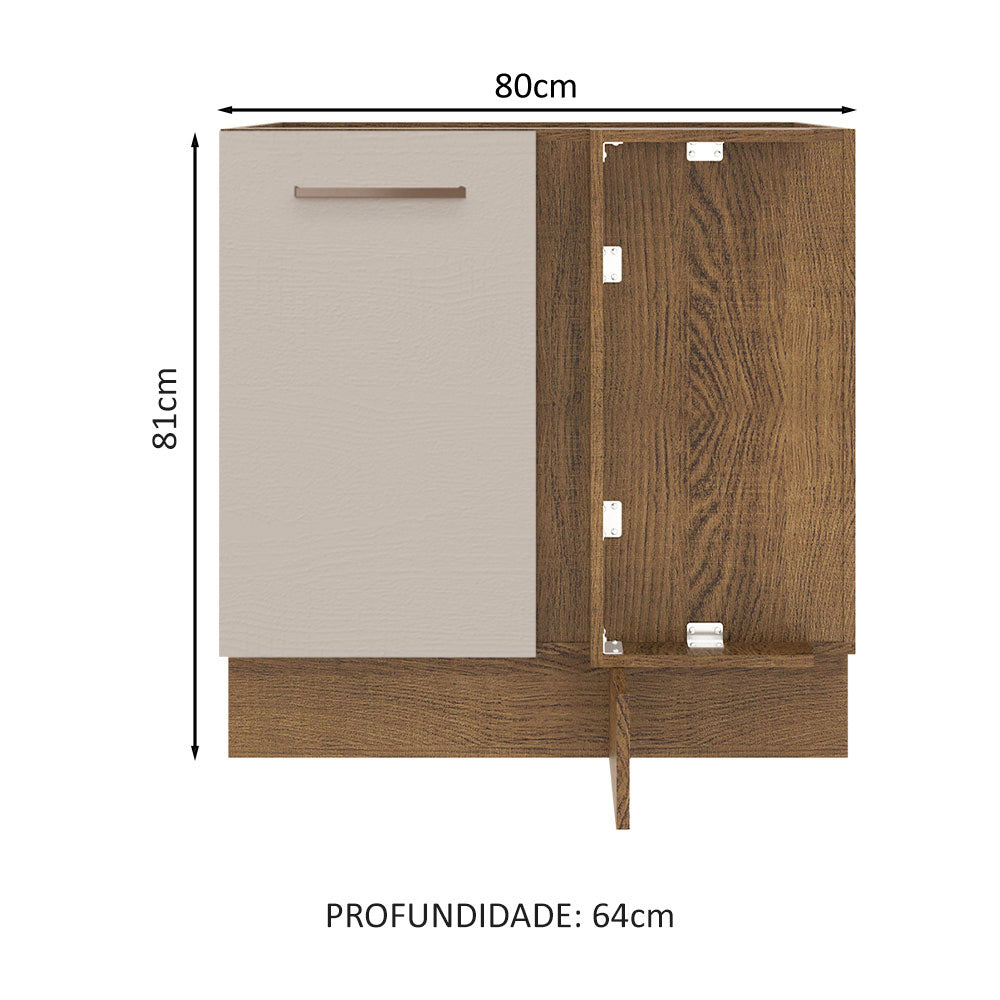 Balcão de Canto 1 Porta 60 cm Profundidade (Sem Tampo) Rustic/Crema Agata Madesa