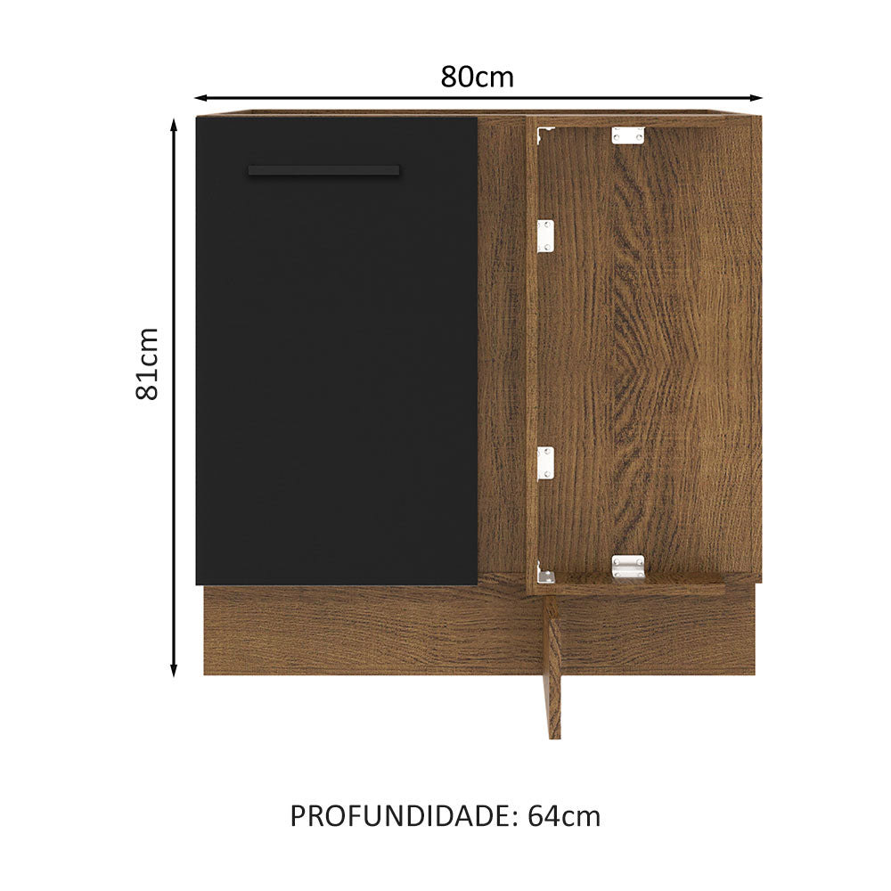 Balcão de Canto Madesa Agata 1 Porta 60 cm Profundidade (Sem Tampo) Rustic/Preto