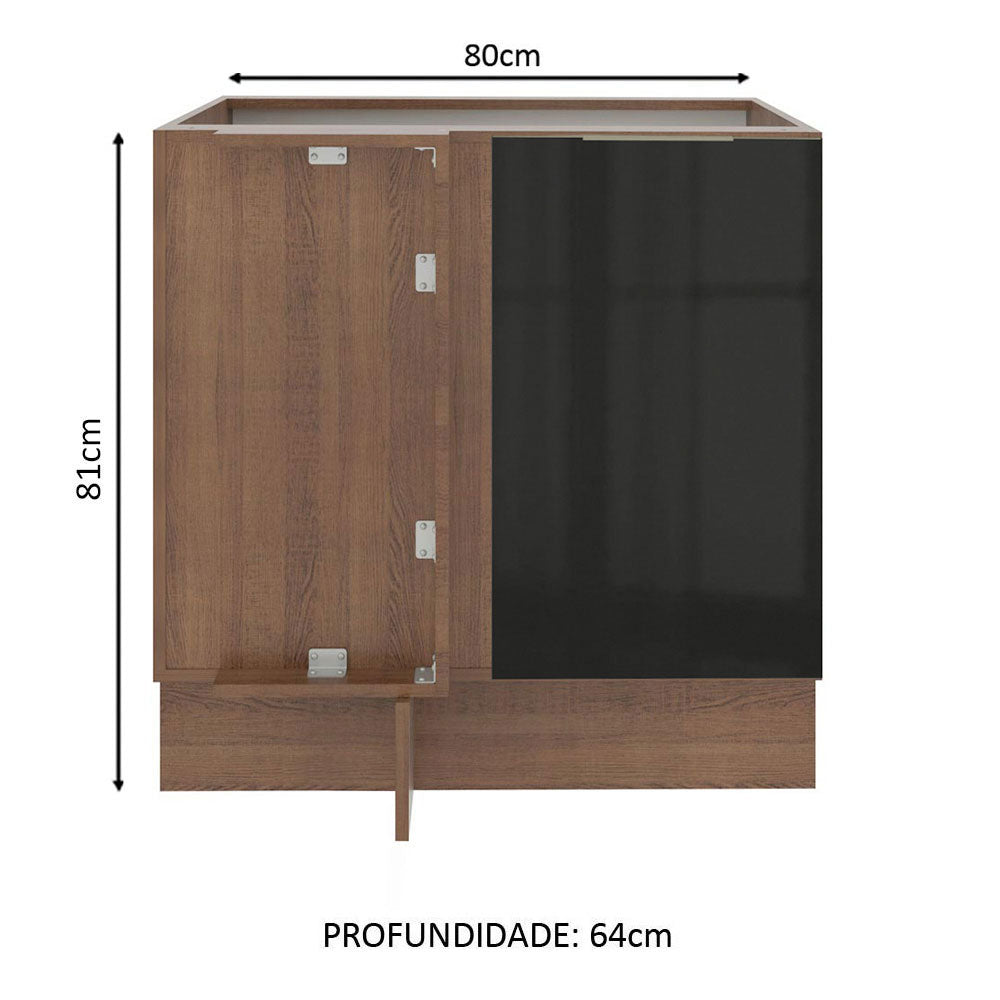 Balcão de Canto Madesa Lux 1 Porta (Sem Tampo) Rustic/Preto