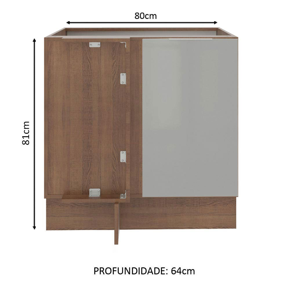 Balcão de Canto Madesa Lux 1 Porta (Sem Tampo) Rustic/Cinza