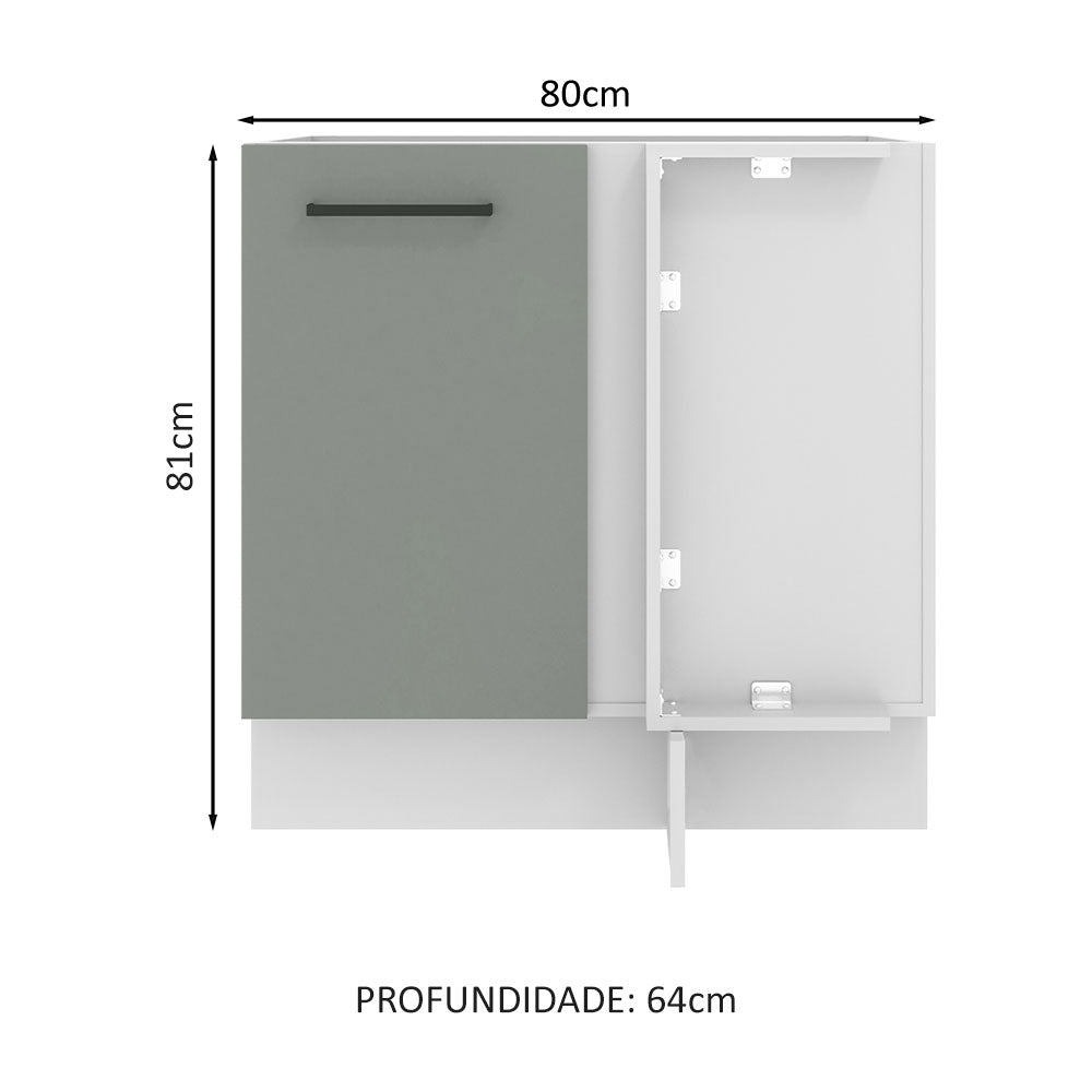 Balcão de Canto Madesa Agata 1 Porta 60 cm Profundidade (Sem Tampo) Branco/Cinza