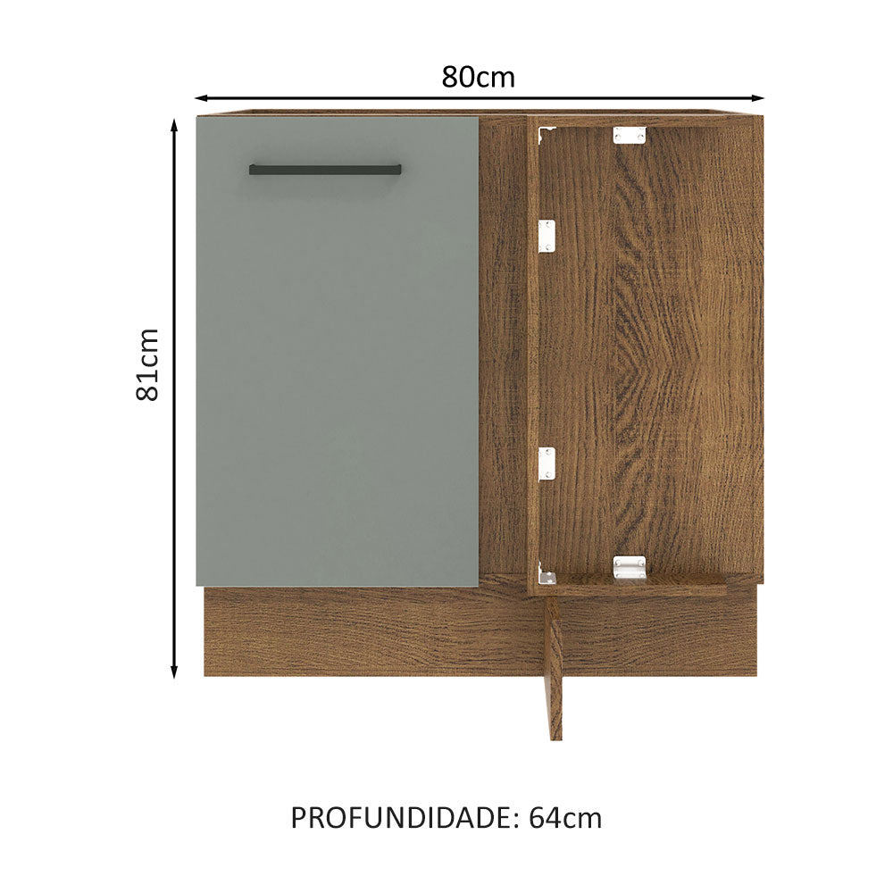 Balcão de Canto Madesa Agata 1 Porta 60 cm Profundidade (Sem Tampo) Rustic/Cinza