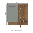 Balcão de Canto Madesa Agata 1 Porta 60 cm Profundidade (Sem Tampo) Rustic/Cinza