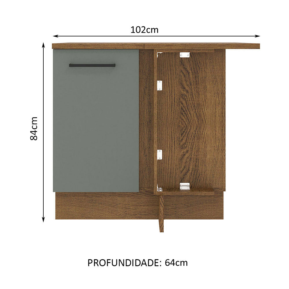 Balcão de Canto Madesa Agata 1 Porta 60 cm Profundidade (Com Tampo) Rustic/Cinza
