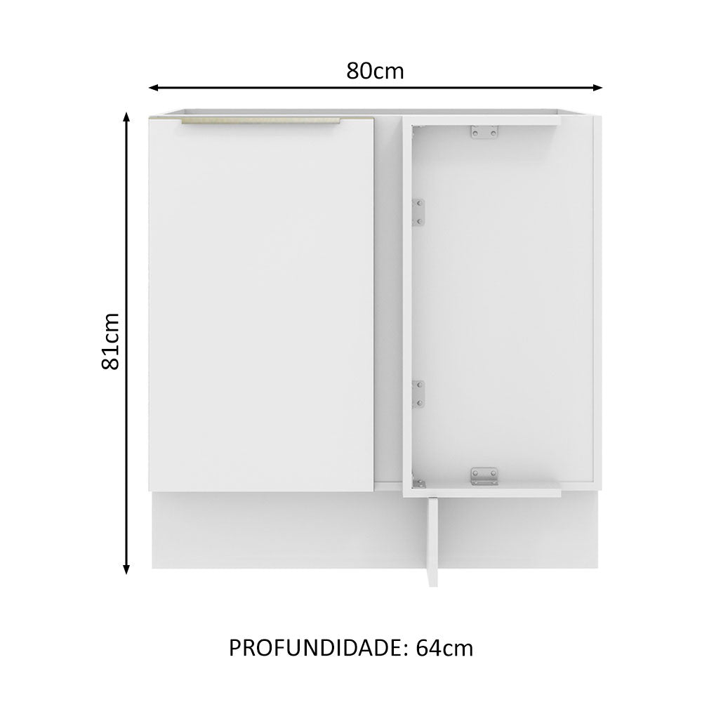 Balcão de Canto Madesa Lux 1 Porta (Sem Tampo) Branco/Branco Veludo