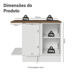 Balcão de Canto 102 x 60 cm 1 Porta Branco Tampo Rustic Agata Madesa