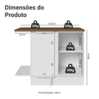 Balcão de Canto para Linha de 60 cm Profundidade (Com Tampo) Branco/Rustic Vik Madesa