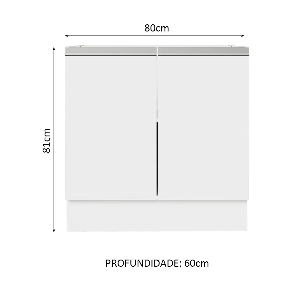 Balcão Cozinha 80 x 60 cm 2 Portas (Sem Tampo) Branco Glamy Madesa