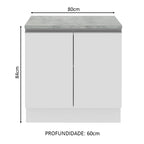 Balcão Madesa Glamy 80 x 60 cm 2 Portas (Com Tampo) Branco