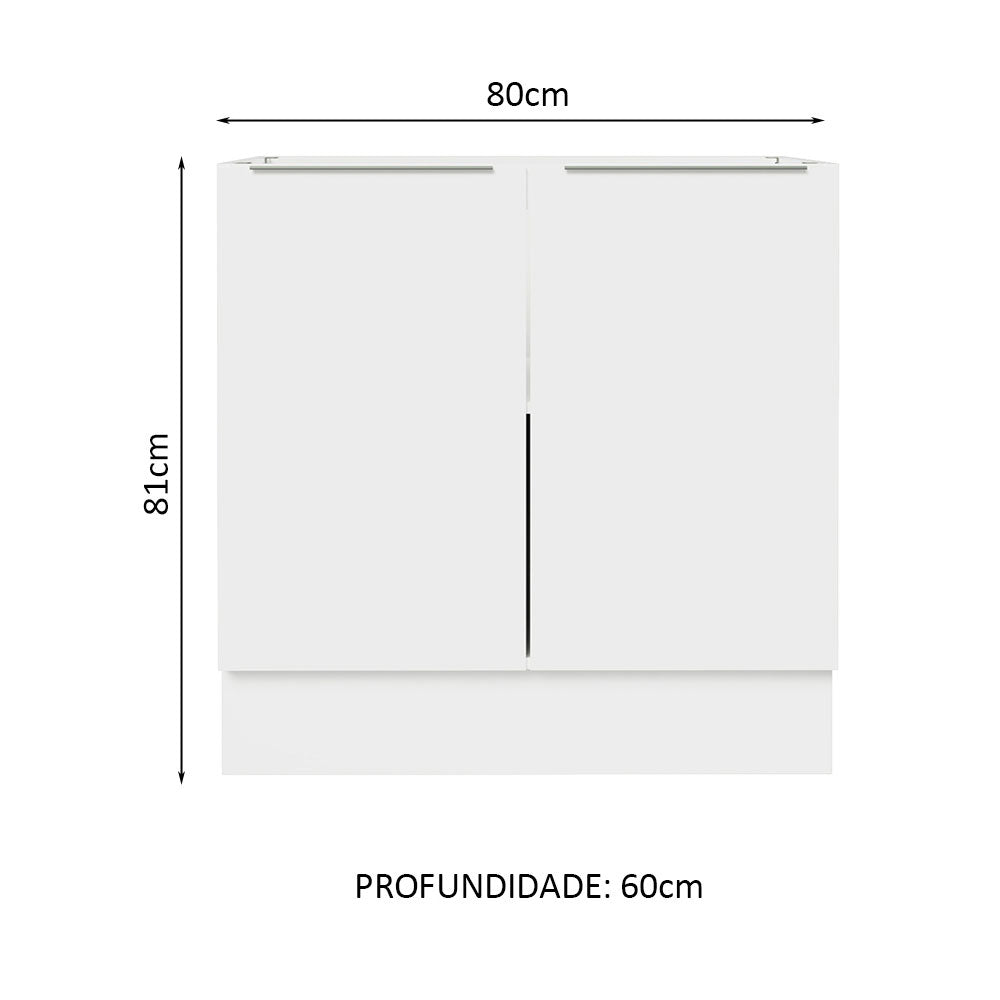Balcão Cozinha 80 x 60 cm 2 Portas (Sem Tampo) Branco Stella Madesa