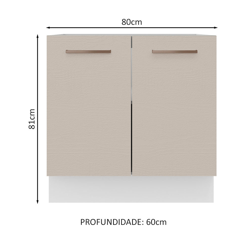 Balcão de Cozinha 80 x 60 cm 2 Portas (Sem Tampo) Branco/Crema Agata Madesa