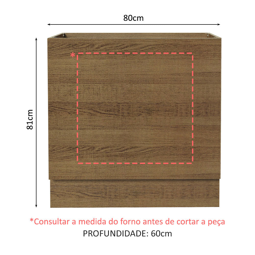 Balcão para Forno de Embutir 80 x 60 cm Sem Tampo Rustic Glamy, Lux, Stella Madesa