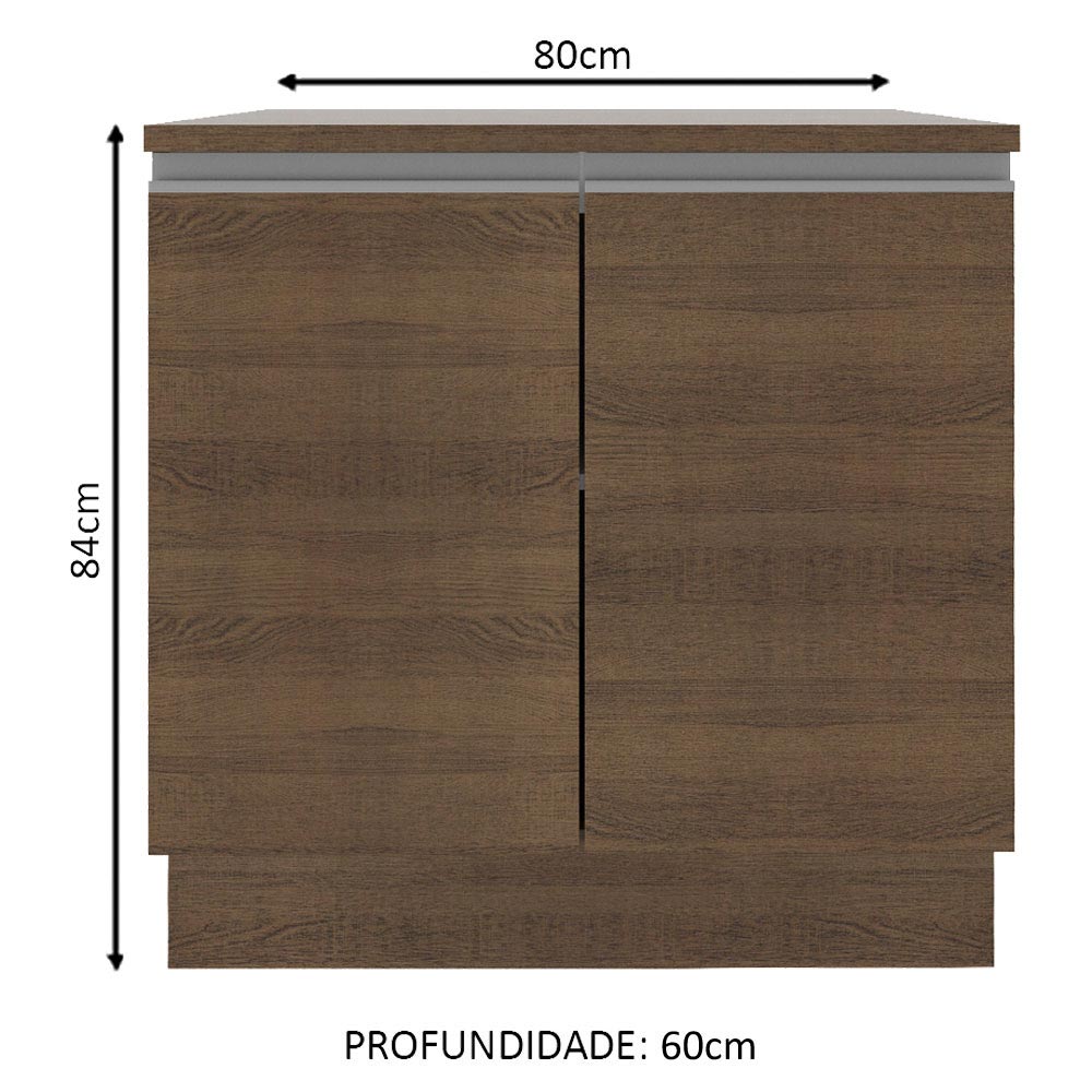 Balcão Madesa Glamy 80 x 60 cm 2 Portas (Com Tampo) Rustic