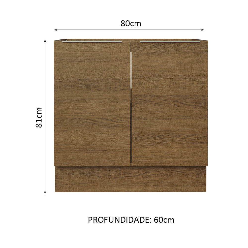Balcão Cozinha 80 x 60 cm 2 Portas (Sem Tampo) Rustic Stella Madesa