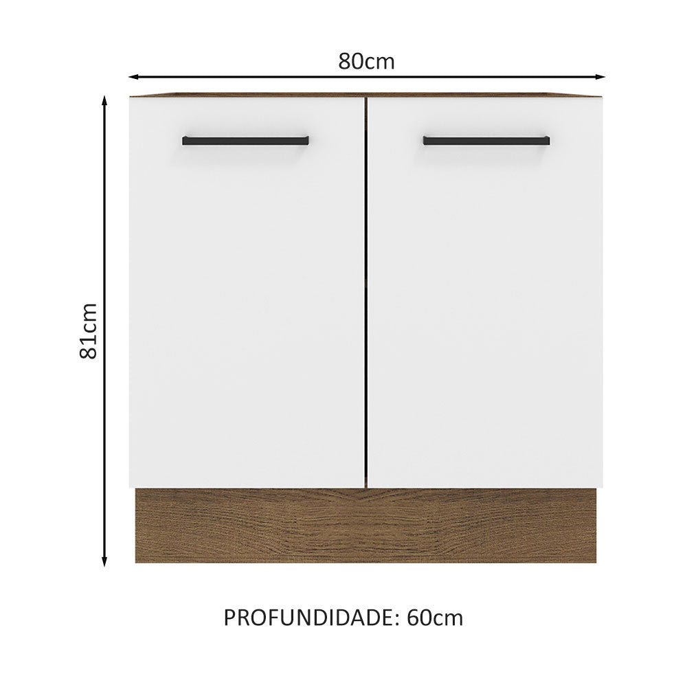Balcão de Cozinha Madesa Agata 80 x 60 cm 2 Portas (Sem Tampo) Rustic/Branco